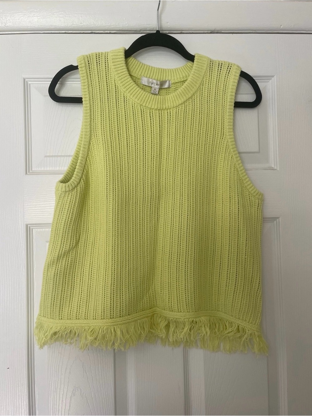 Sleeveless Knit Tank with Fringe Hem - Yellow